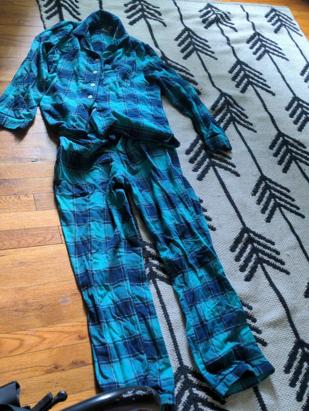 Lands' End Teal & Navy Plaid Women's Flannel Pajama Set